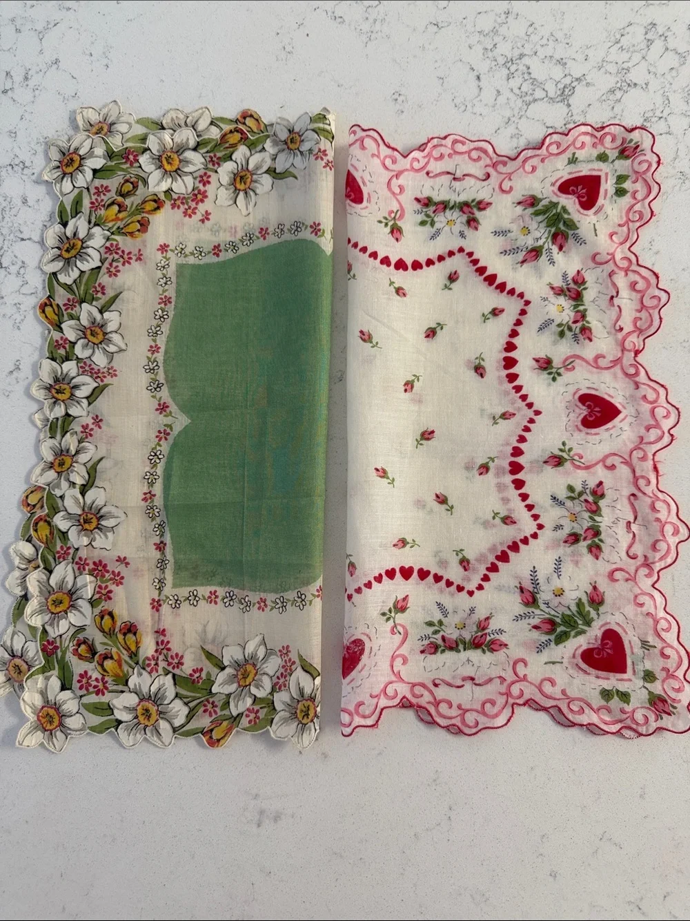 Vintage Burmel as seen in Vogue 2pc Floral Cotton Handkerchief Set - Green/Pink